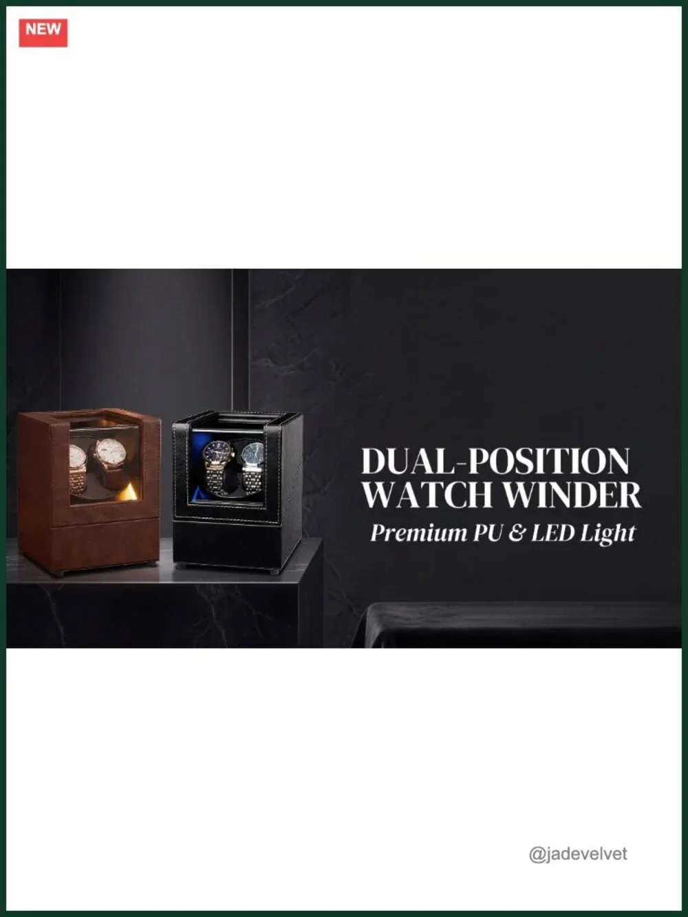 Dual Watch Winder Box with LED Light, PU Leather, Ultra-Quiet, 5 Modes, Gifts